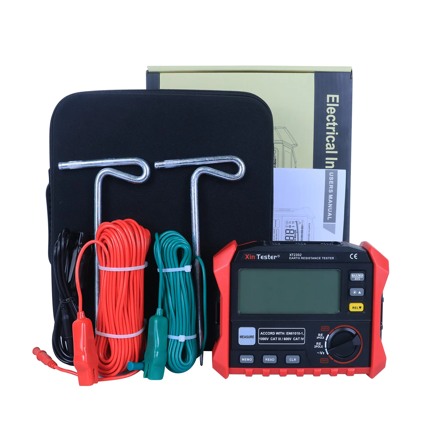 Xin Tester XT2302 Digital Ground Earth Resistance Voltage Tester Meter 0 ohm to 4K ohm 100 Groups Data Logging with Backlight