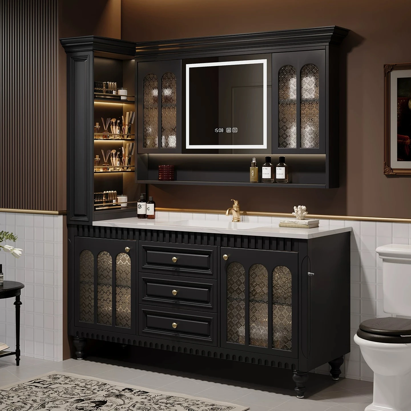 Bathroom Wash Table Floor-to-ceiling wash basin cabinet Bathroom smart mirror cabinet