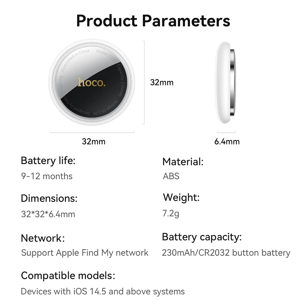 HOCO E100 Anti Lost อุปกรณ์สําหรับ Apple ค้นหา App ของฉันระบบ IOS GPS Globla Locator MIni Tracker สําหรับรถสัตว์เลี้ยงพวงกุญแจกระเป๋าสตางค์ Finder