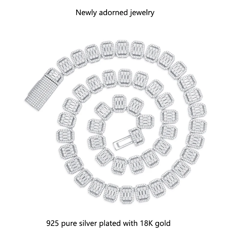 

European and American hip-hop cross-border 13mm T-shaped moissanite necklace, trendy jewelry, collarbone chain for men