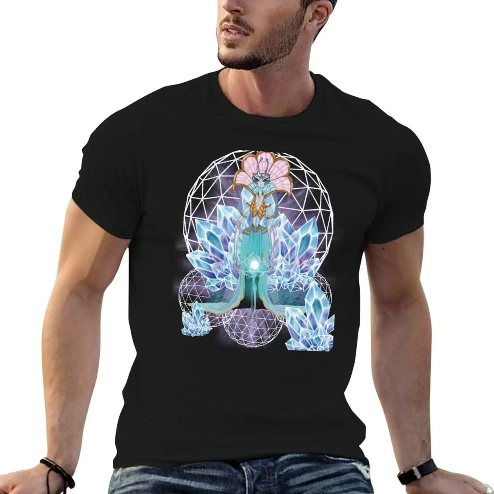Alien and planet of crystals. T-Shirt Large Size Short Sleeve T-Shirt