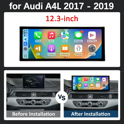 아우디 A4L 2017-2019용 안드로이드 14 시스템 카 멀티미디어 라디오 비디오 플레이어 GPS 네비 자동차 액세서리 초슬림 스크린 4G BT