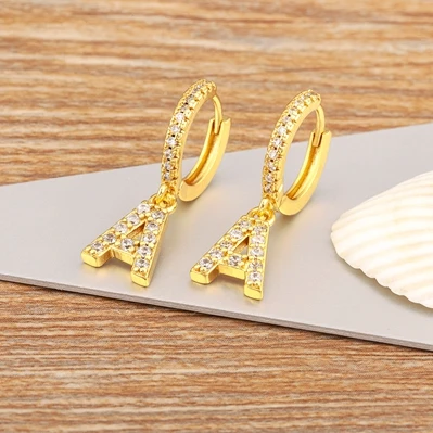 Mini Initial A-Z Letters Gold Color Hoop Earrings