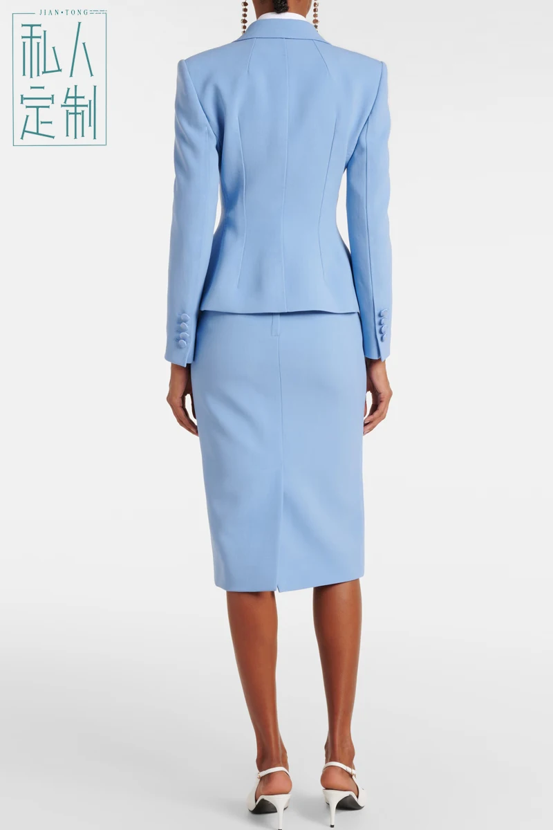 Allingentle Women Skirt Suit Blue Women's 2 Piece Set for Business Party Office Outfits Customize