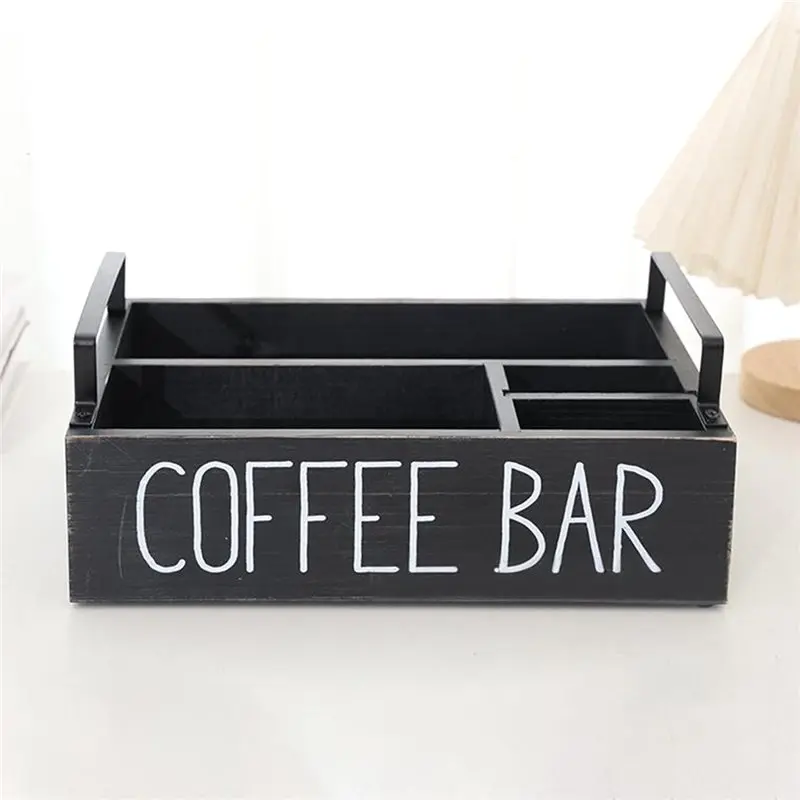 ABSJ-Wooden Multi-Compartment Storage Box Organizer For Coffee, Tea Bags, Paper Cups Countertop Kitchen Space-Saving Tidy Box