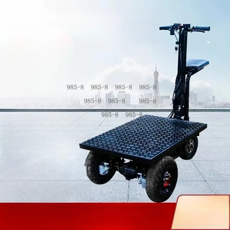 Four Wheels Electric Folding Flat Transport Cart, Factory & Construction Site Trolley for Cement Sand Cargo Handling