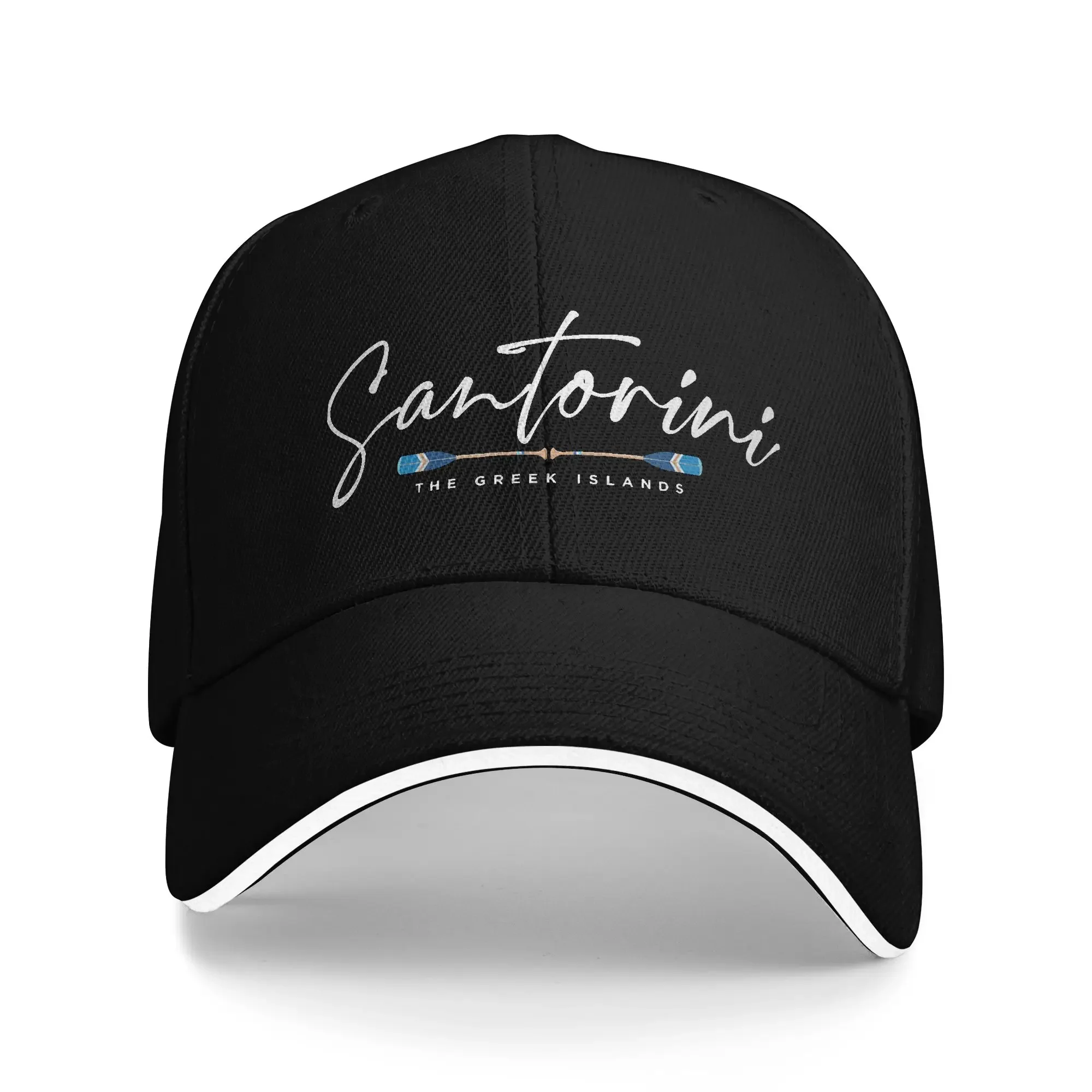 Santorini Greece Souvenir Painting Sandwich Baseball Caps Travel Greek Island All Seasons Adjustable Headwear Sport Gift Hats