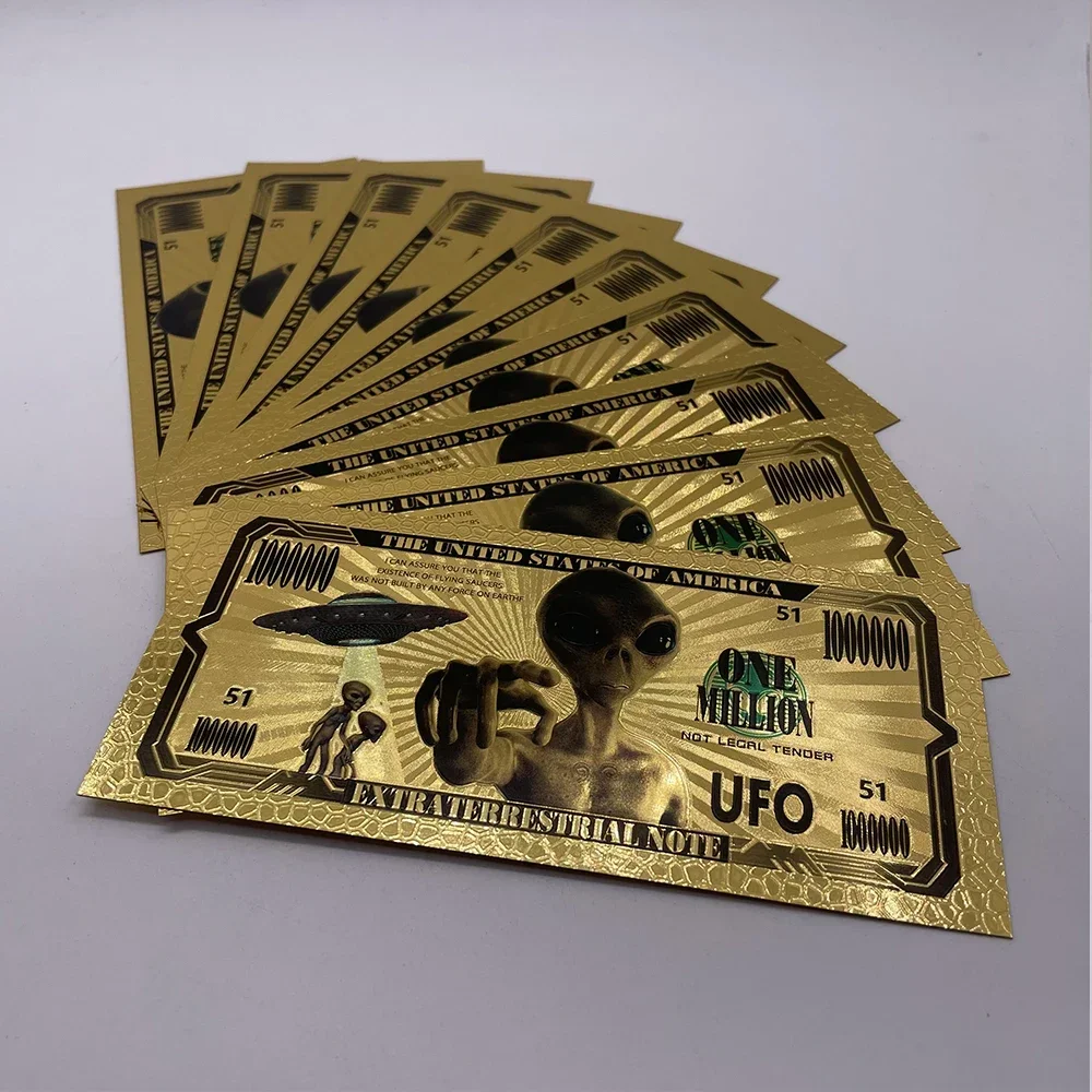 UFO Gold Foil Banknote One Million Dollars Alien For Golden Collectibles Souvenir Cards