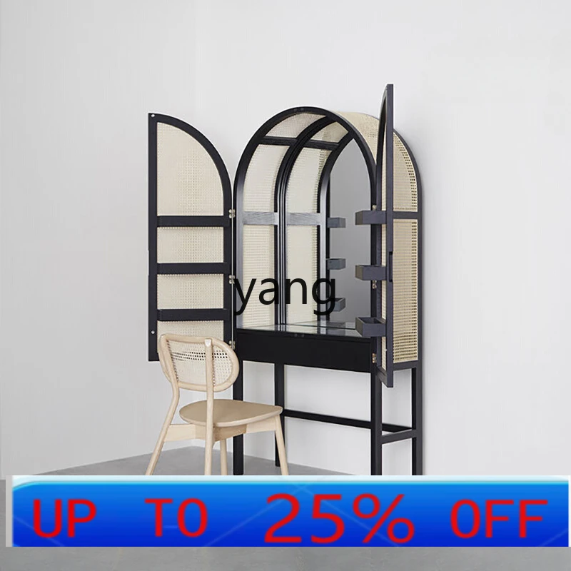 

LTT rattan solid wood dresser with door modern simple multi-functional makeup table