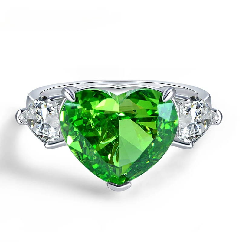 Luxury 925 Sterling Silver 5CT Heart Cut Tsavorite High Carbon Diamond Gemstone Ring Luxury Jewelry