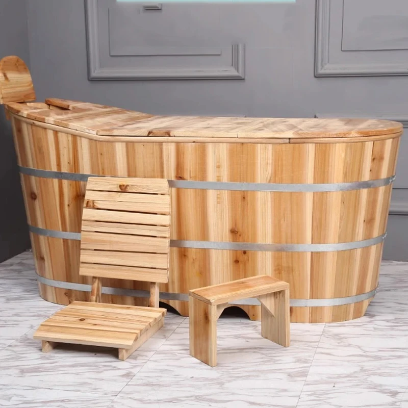 New Cube Portable Bathtub Adult Spa Bucket Bath Basin Seat Portable Sauna Indoor Wooden Barrel Spa Seaux Bathroom Products BJ60L