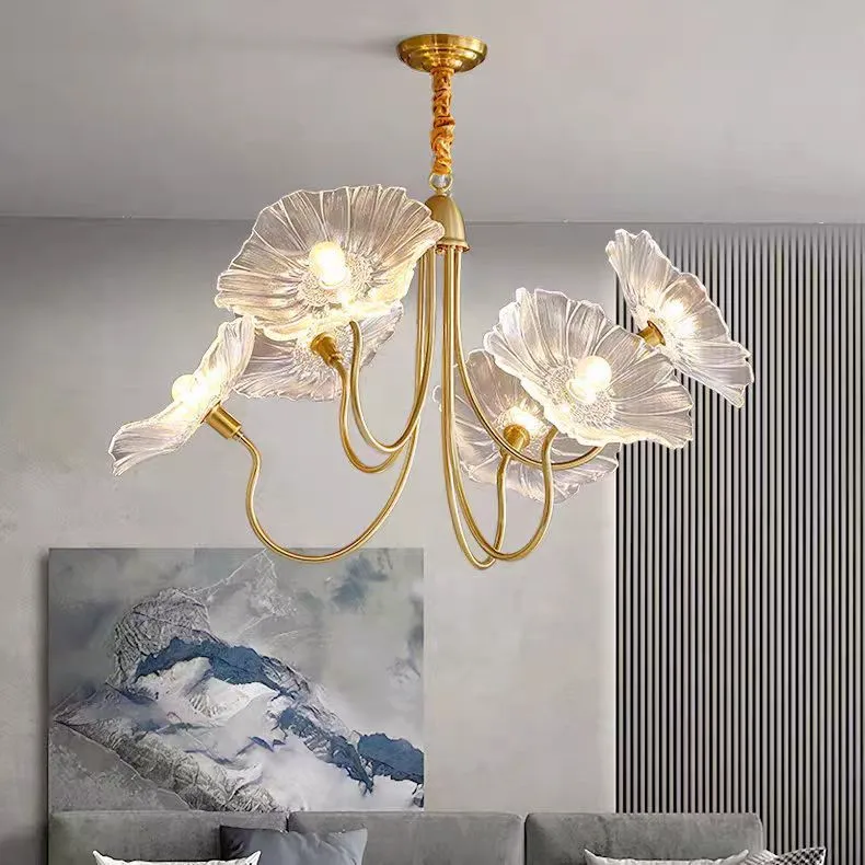 Modern pink flowers Chandelier brass metal led glass ceiling light  Bedroom Luxury medieval Lamp Home Decor beside Hanging Light