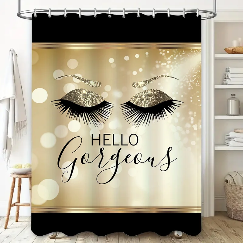Vogue Eyes Lashes Decorative Shower Curtain for Bathroom Home Decor Waterproof Printed Black Gold White