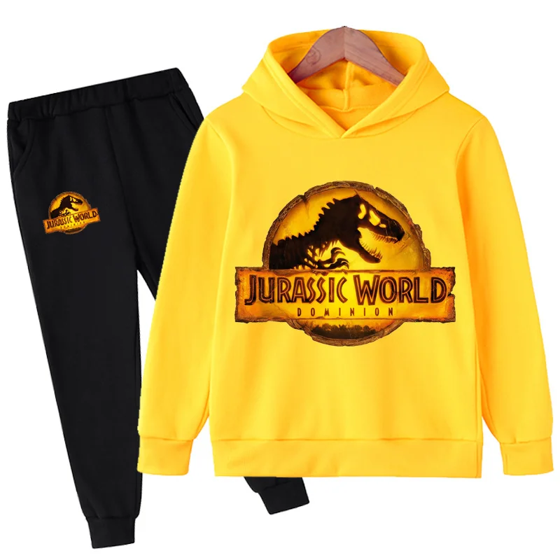 Children Dinosaur Hoodies Pants Set Boys Girls Jurassic World Dominion Sweatshirts Hooded Kids Fashion Pullovers Clothes Suit