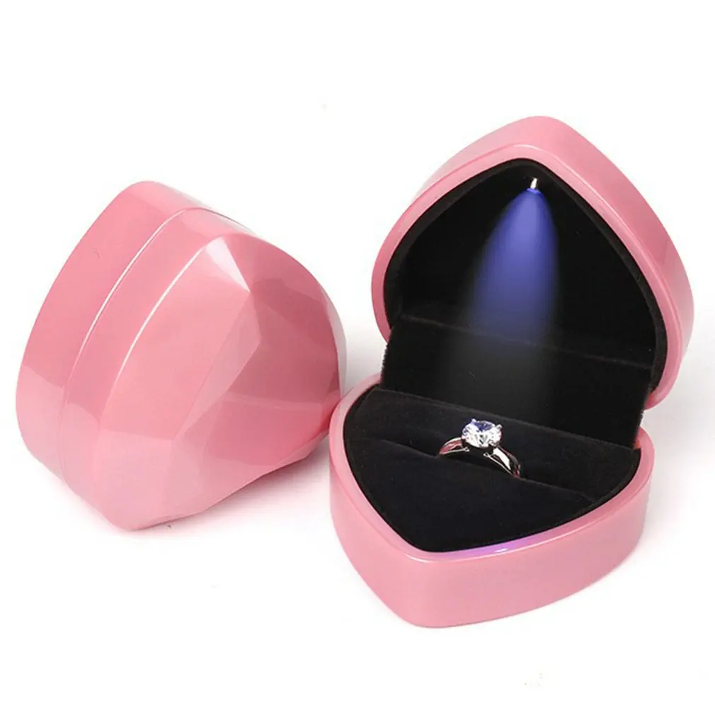 2023 Jewelry Box Heart Shaped LED Ring Box Plush Holder Jewelry Chest Organizer Earrings Coin Jewelry Presentation Box Case