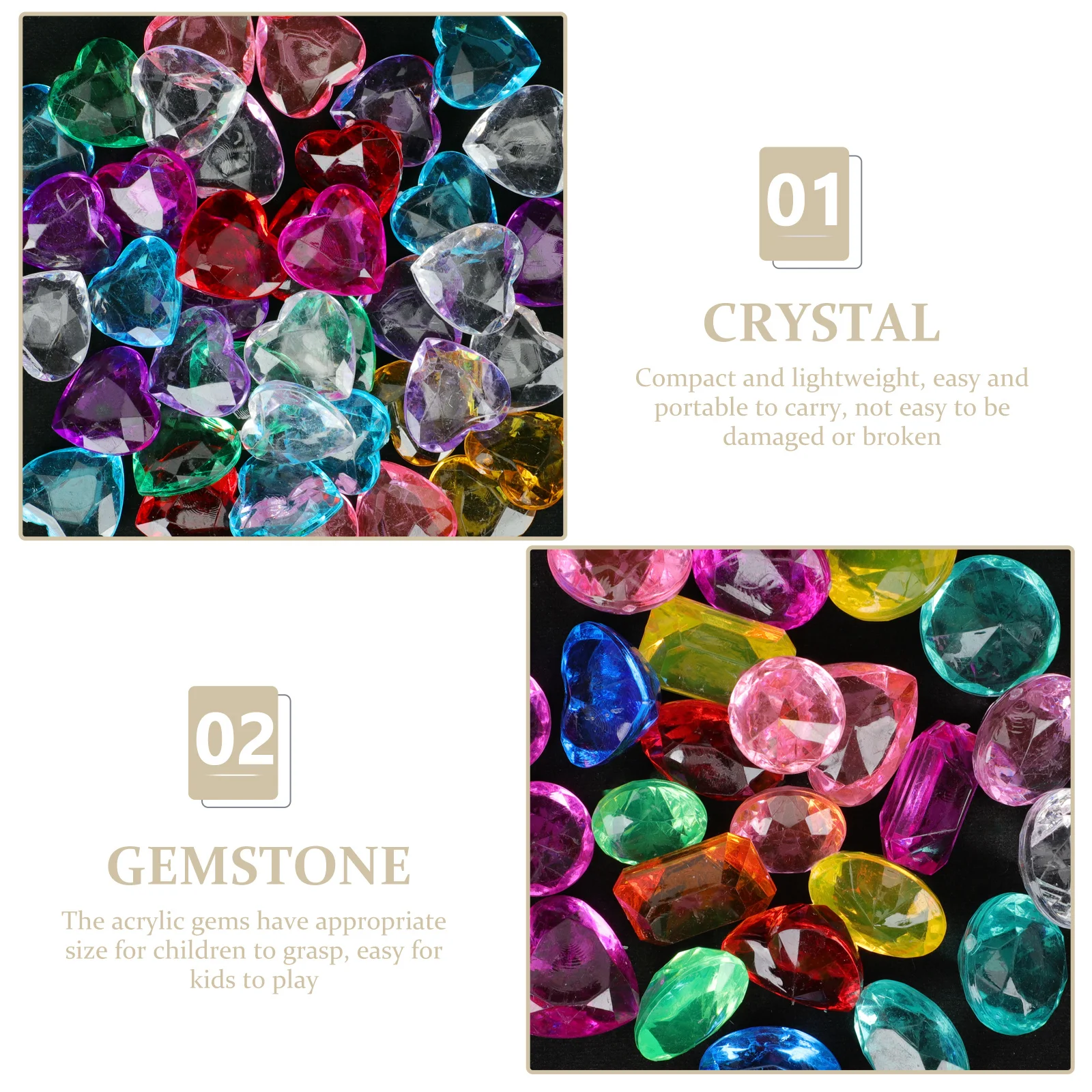1セット子供用宝箱、カラフルなアクリル宝石付き、子供用宝石遊びシミュレーションダイヤモンドボックス、ポータブル小型花瓶