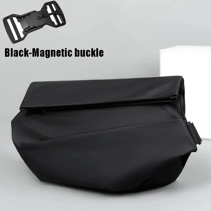 Advanced Waterproof Magnetic Buckle Crossbody Bag, Personalized and Fashionable Men's Black Extremely Simple Shoulder Bag