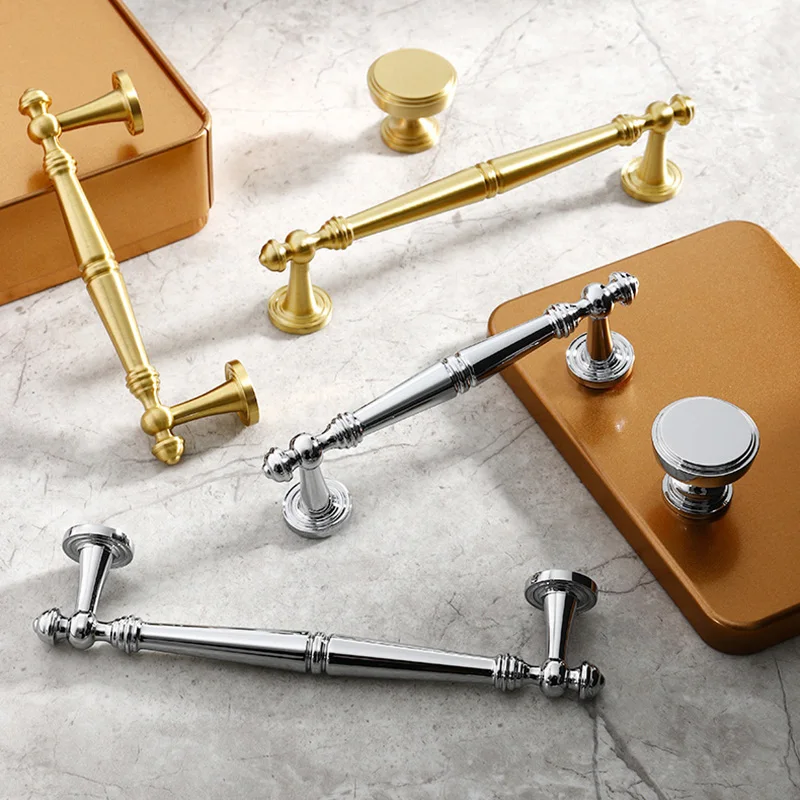Brass Cabinet Pulls Brushed Gold Wardrobe Handles European Polished Silver Drawer Knobs Modern Chrome Furniture Bar Handle