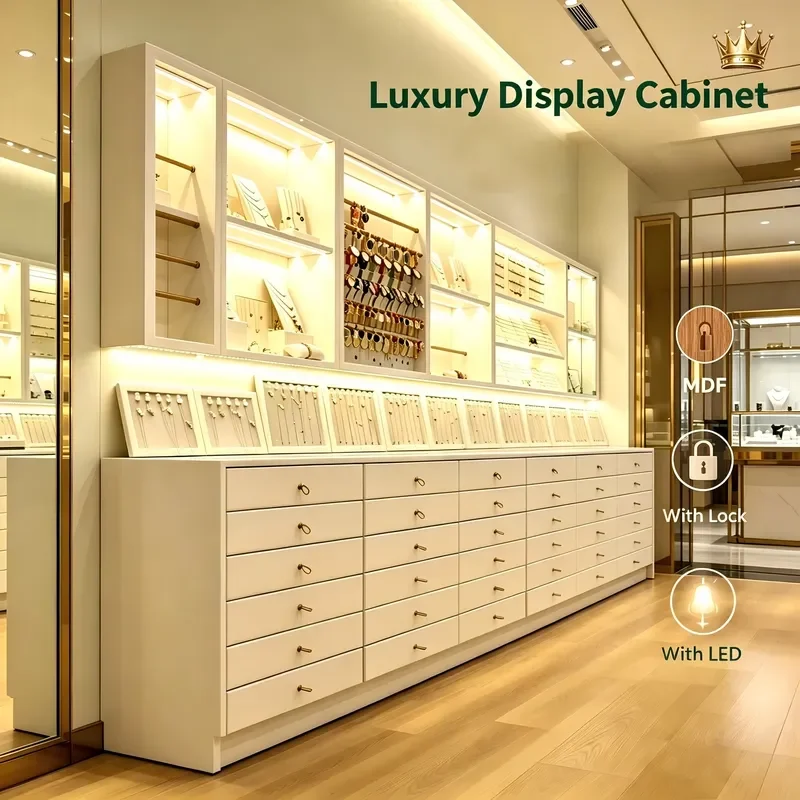 Lilai Custom Glass Display Case Showcase for Jewelry Watch Retail Shops with LED Lighting Waterproof & Easy Clean