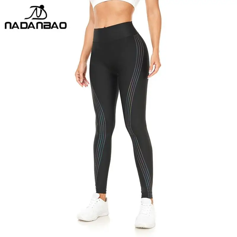 Nadanbao-pantalones de entrenamiento negros para mujer, mallas elásticas de cintura media, pantalones de Yoga ajustados, pantalones de chándal