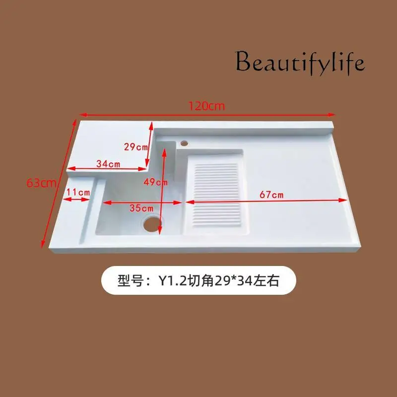 Balcony laundry pool integrated basin quartz stone angled washing machine basin with rubbing board countertop basin