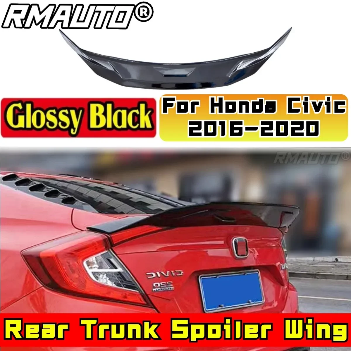 Car Rear Trunk Spoiler Tunning Part ABS Plastic Car Rear Spoiler Wing For 2016 2017 2018 2019 2020 Honda Civic 10th Gen 4 Door