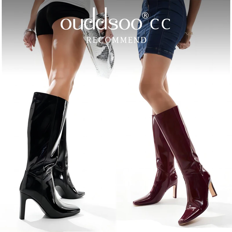 

Ods Patent Leather Boots Concise Slip On Luxury Luxury Party Concise Boots Women's Official Leisure Large Size Boots Red 4143 46