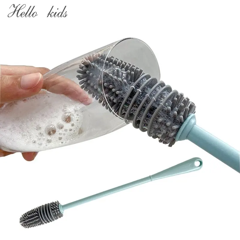 Silicone Milk Bottle Brush 360 Long Handle Cup Brush Handheld Soft Head Food Grade Watering Kitchen Household Cleaning Brushes