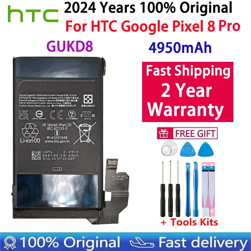 100% Origina GUKD8 4950mAh For HTC Pixel8 Pro Mobile Phone Replacement Battery For Google Pixel 8 Pro Batteries Fast Shipping