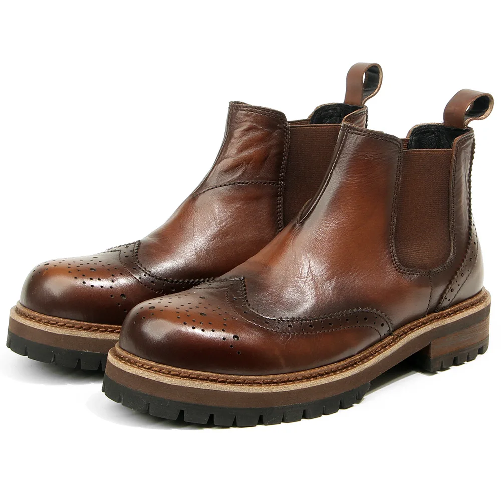 

Chelsea Boots Brogues Men's Shoes Genuine Leather Retro Color-polished Men's Shoes Fashion Trendy Leather Shoes