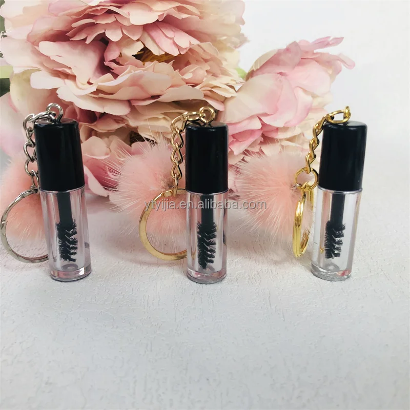 New Popular Mini Eyelash Brush Custom Logo Key Ring Mini Mascara Wand With Puff Ball