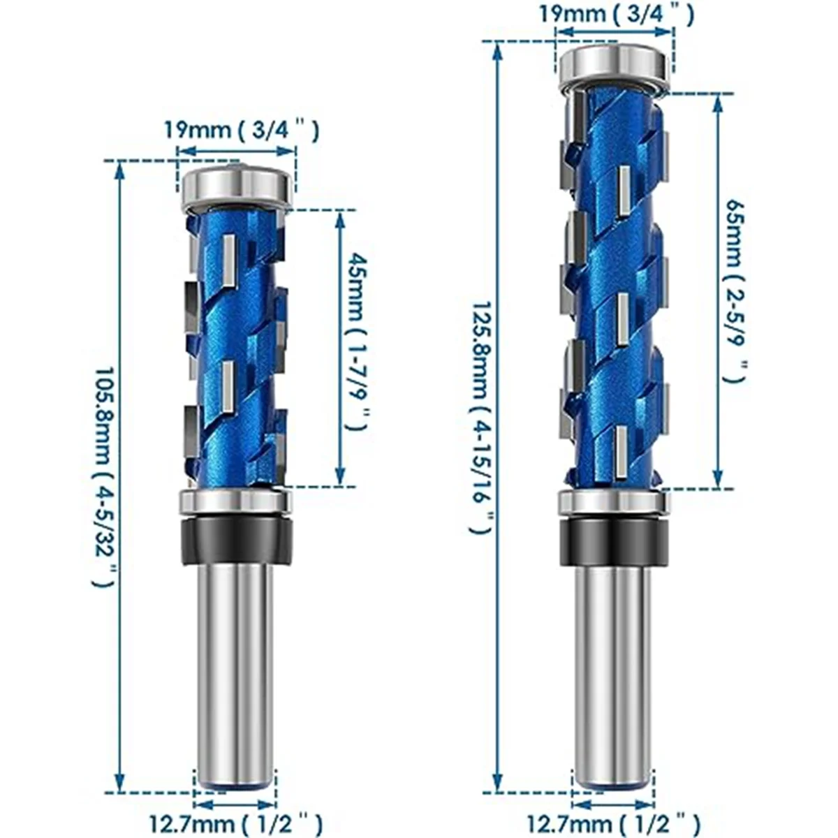 Flush Trim Router Bit Set, Rolamento Duplo, Espiral Ferramenta de Corte, Carpintaria Fresa para Madeira, 1 em, 2in Shank, 2 PCs