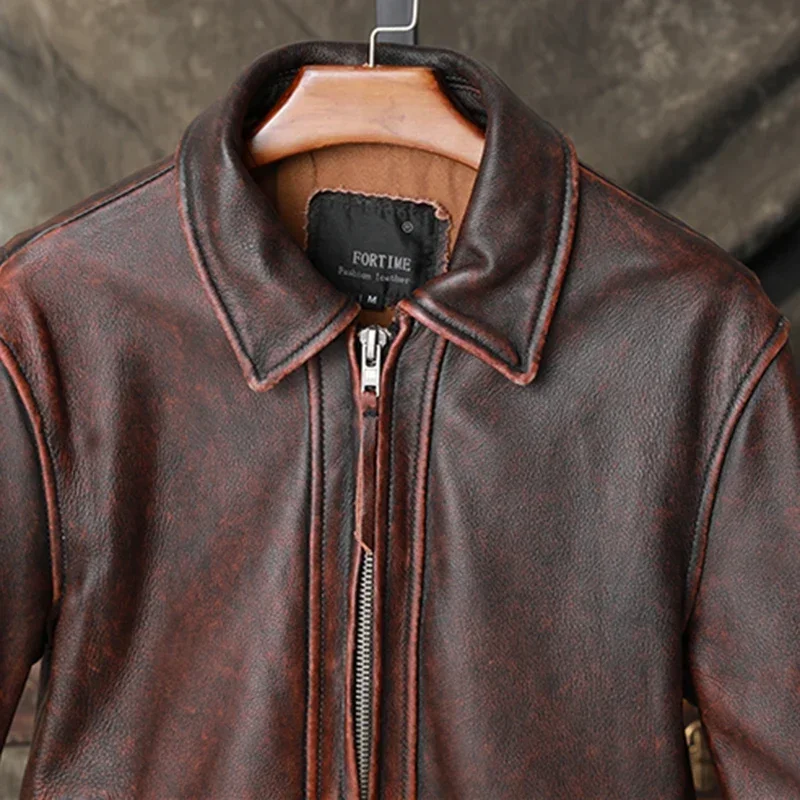 

2023 New Pilot Leather Jacket Men's Slim Lapel High Quality Retro Motorcycle Leather Jacket Fashionable Old Classic