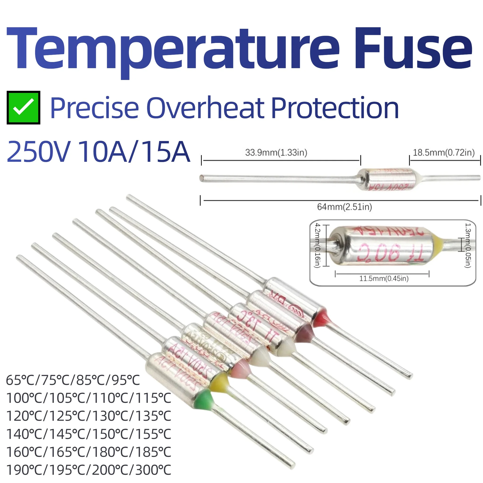 5/10 PCS TF Thermal Fuse RY 10A 15A 250V Temperature 65℃~300℃ Resettable Thermal Fuse Non-resettable Overheat Protection