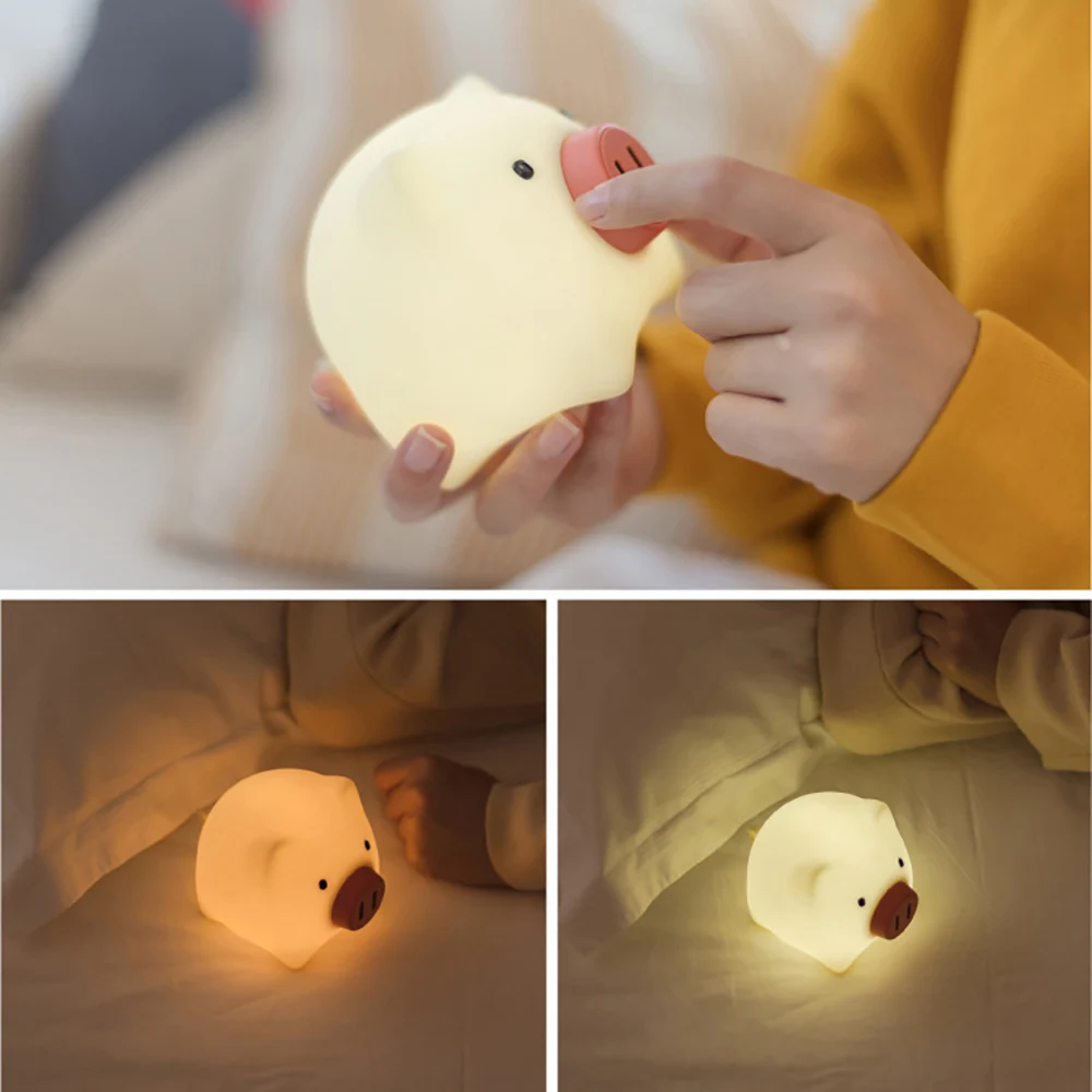 Cartoon Pig Silicone Night Light, Touch Control Atmosphere Lamp, Home Decoration Holiday Gift for Kids, LED NightLight