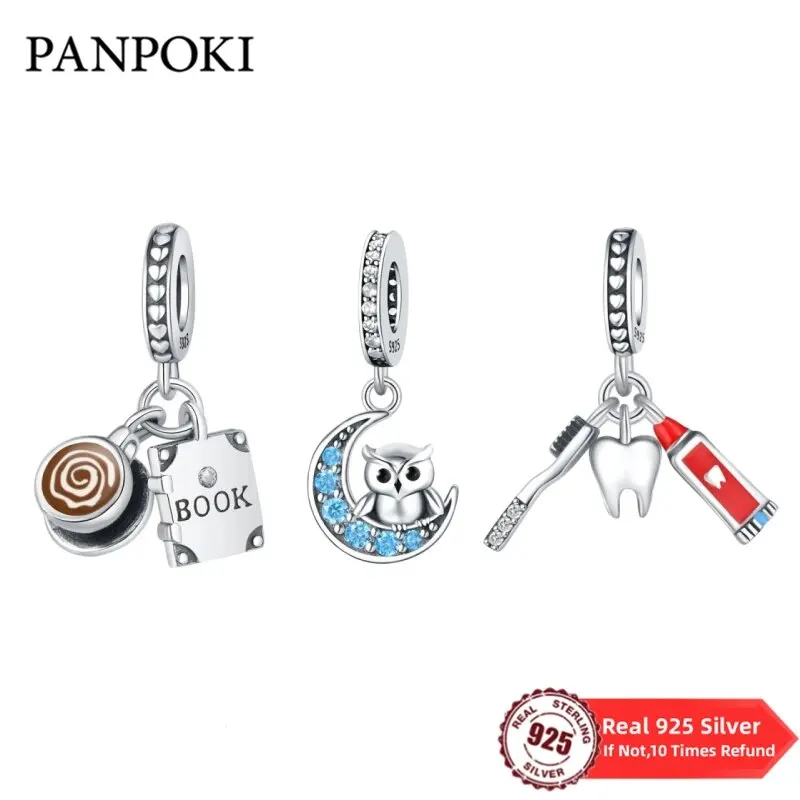 Real 925 Sterling Silver Beads Charm Coffee Cups Books Pendant Fit Pandora Charms Bracelet Diy Women Original Jewelry Gifts