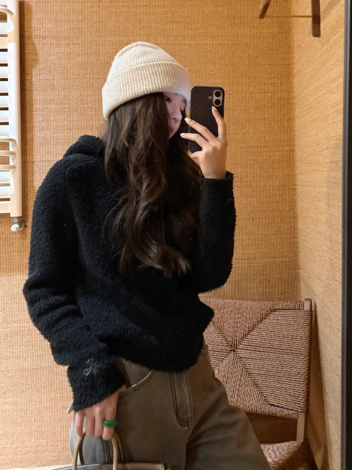 

Мягкая вязаная шапка, пальто, повседневная женская верхняя одежда, длинная застежка-молния, пузырчатая шапка, дизайн, полиэфирное волокно, прямой подол