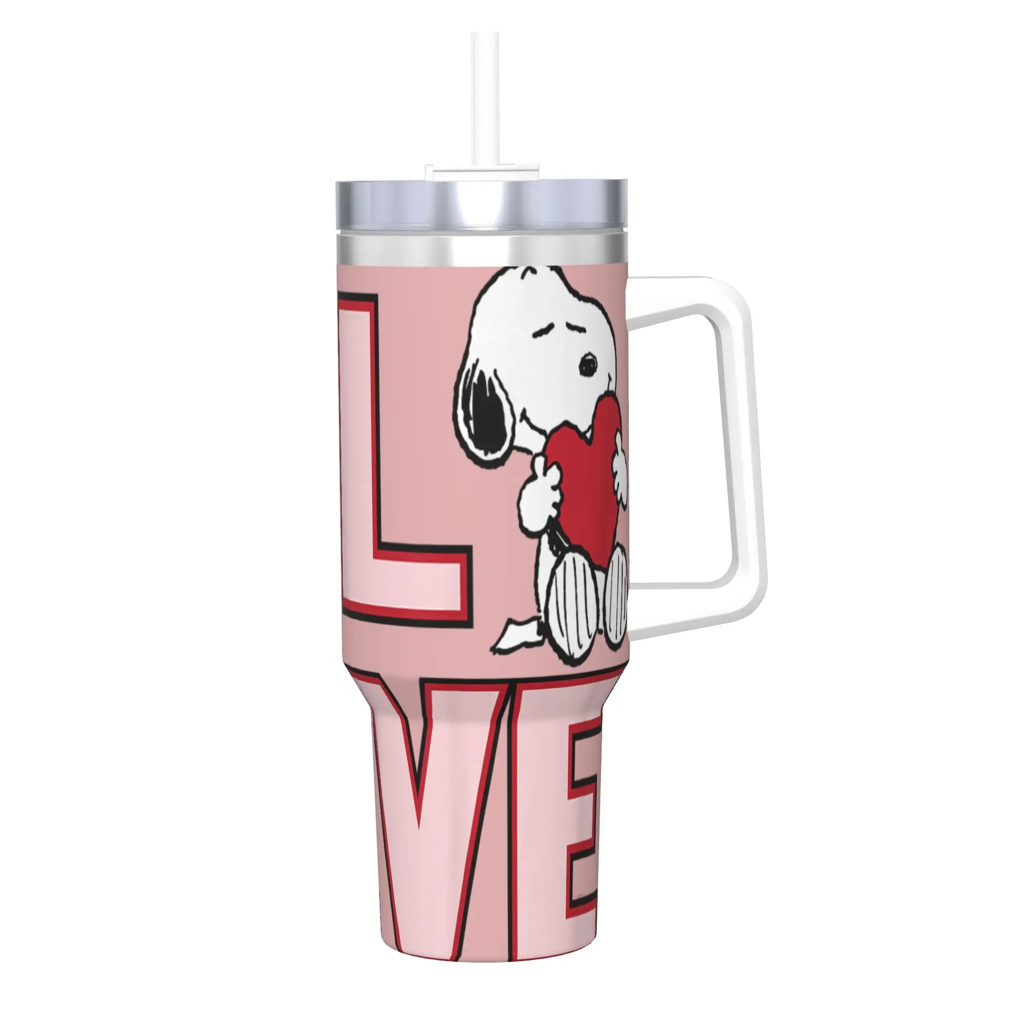 Vaso Térmico de Acero Inoxidable de Snoopy para el Día de San Valentín, Taza Térmica Portátil para Bebidas Frías y Calientes, Taza para Conducir, Botella de Agua Personalizada