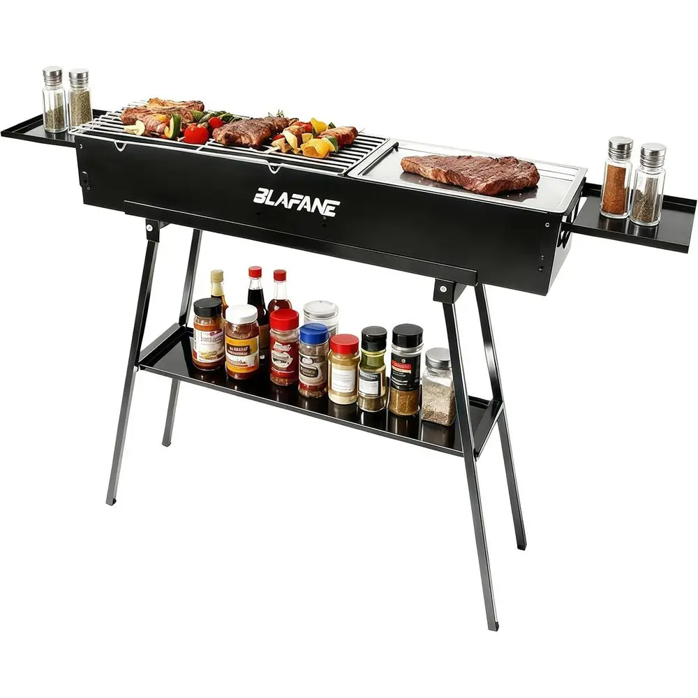 

Portable Charcoal Grills, Dual-Zone Hibachi BBQ Grills with Sturdy Construction for Grilling and Outdoor Cooking (Camping, Backy