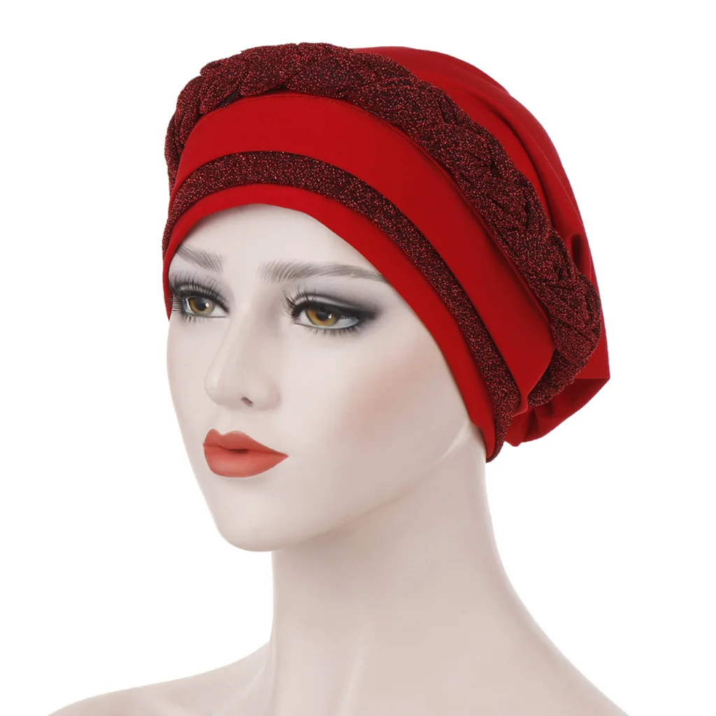 Bright Wire Braided Turban Women Islamic Inner Hijab Caps Muslim Headscarf Chemo Hat Headwrap Beanies Hair Accessories