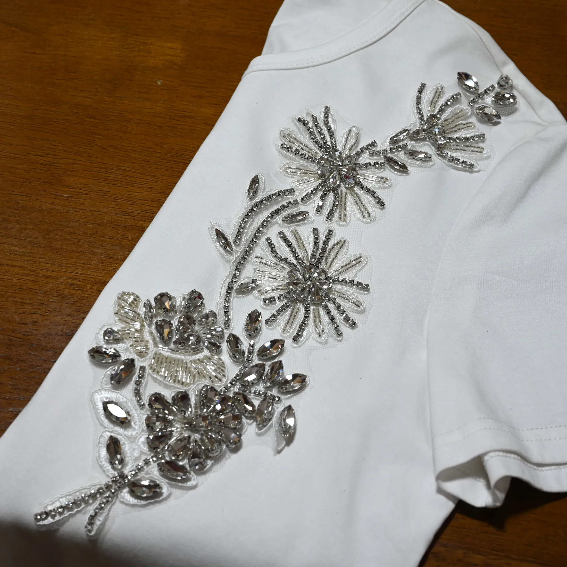 2pc/set Luxury Rhinestone patches for clothing DIY beaded  lace appliques  wedding dress waist band decoration  head scraf