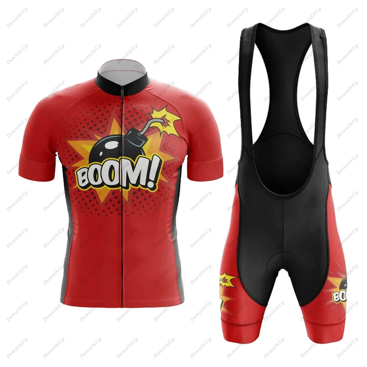 Conjunto de Jersey de ciclismo de cómic rojo para hombre, Jersey de ciclismo transpirable, pantalones cortos con pechera, uniforme para bicicleta de montaña, equipo de bicicleta personalizado, verano