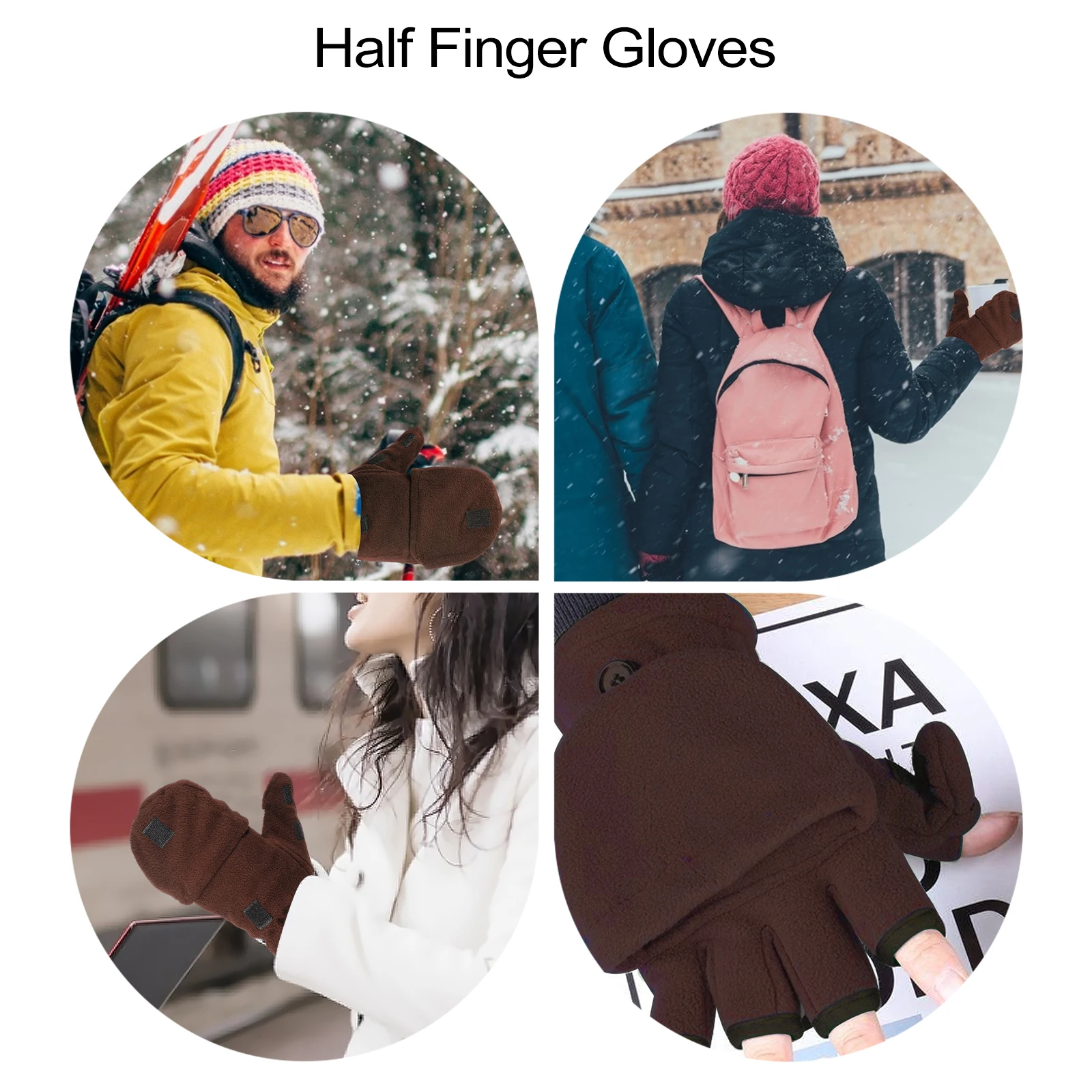 

1 Pair Fleece Lined Touch Screen Gloves Half Finger Flap Cover Warm Anti-Slip For Cycling Fishing Outdoor Sports Winter