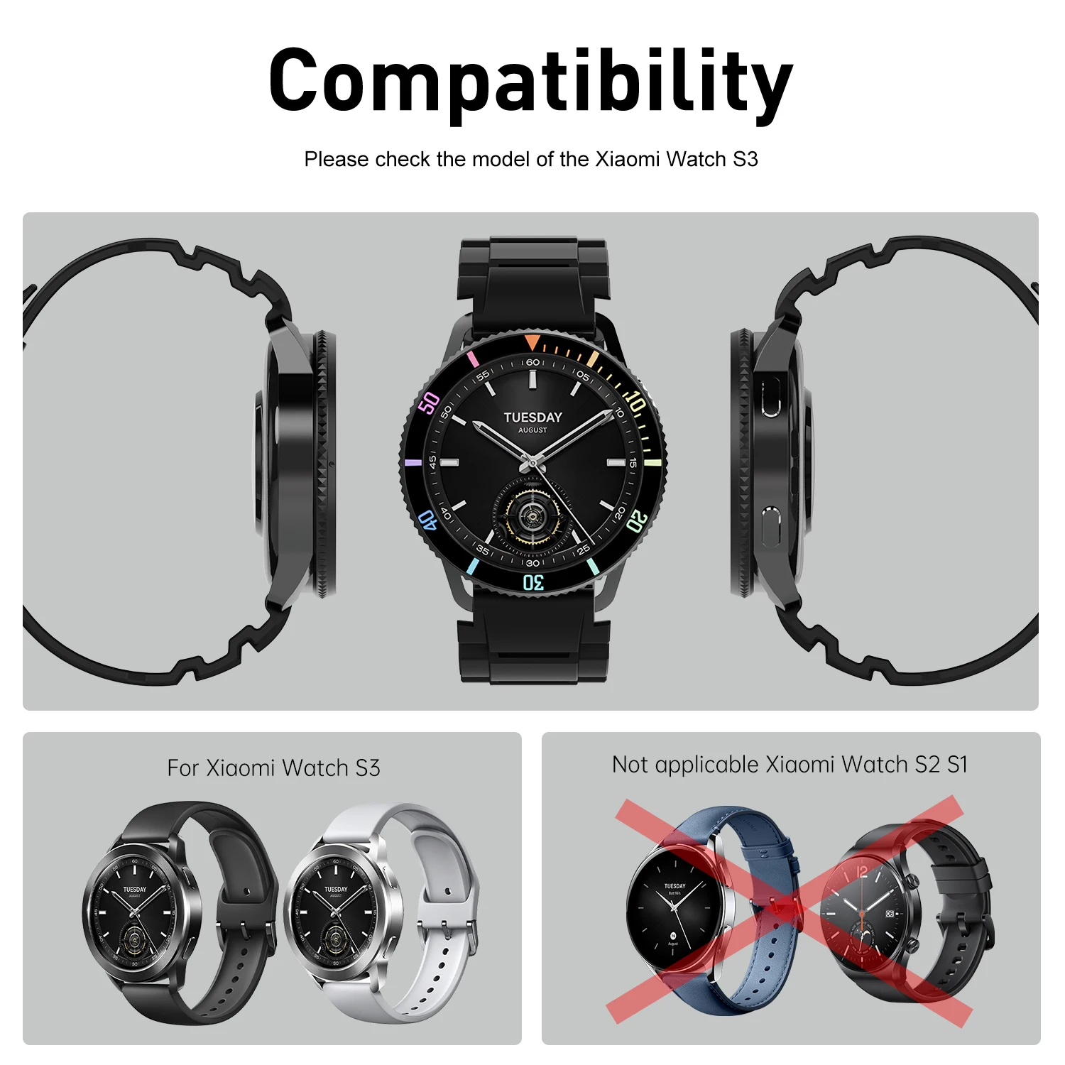 Boîtier PC pour Xiaomi Watch S3, protecteur anti-rayures, remplacement du pare-chocs, bracelet de montre en TPU pour Xiaomi Mi Watch S3, montre