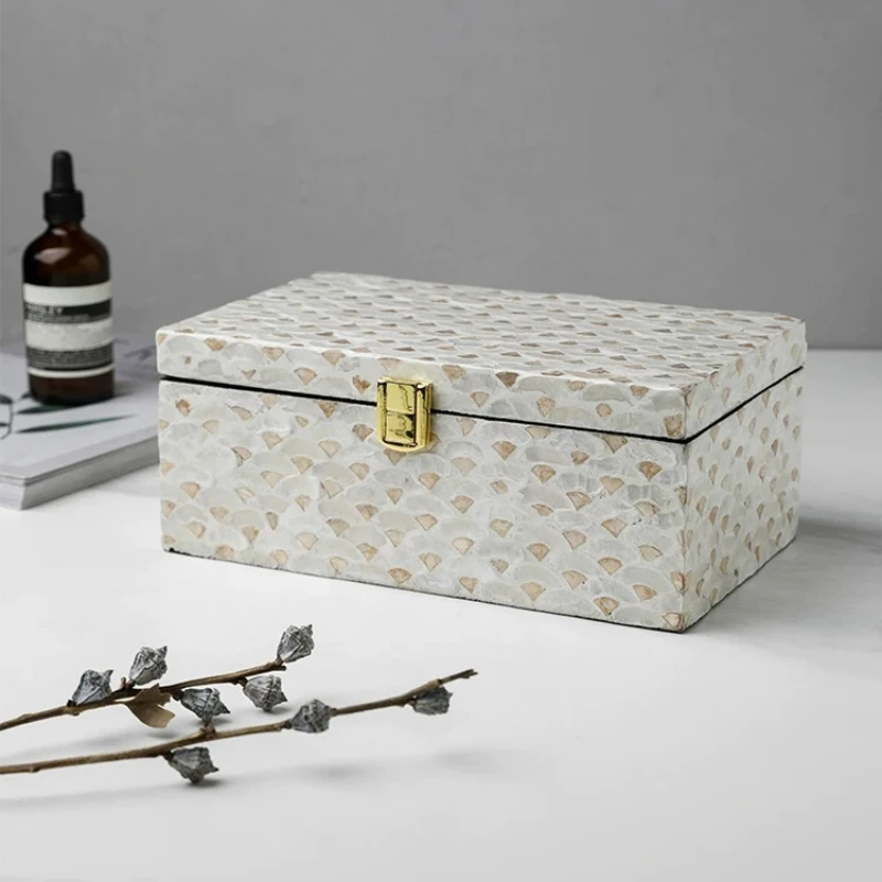 American Style Shell Jewelry Case High End Vanity Storage Box for Rings Necklace Decor Trinket Organizer Exquisite Lid Container