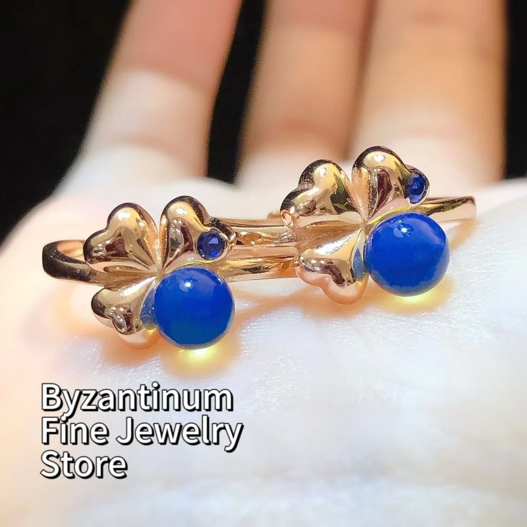 

Certificated 925 Silver Natural Dominican Blue Amber Clover Ring For Women Rare Precious Gemstone Bowknot Band Ins Daily Jewelry