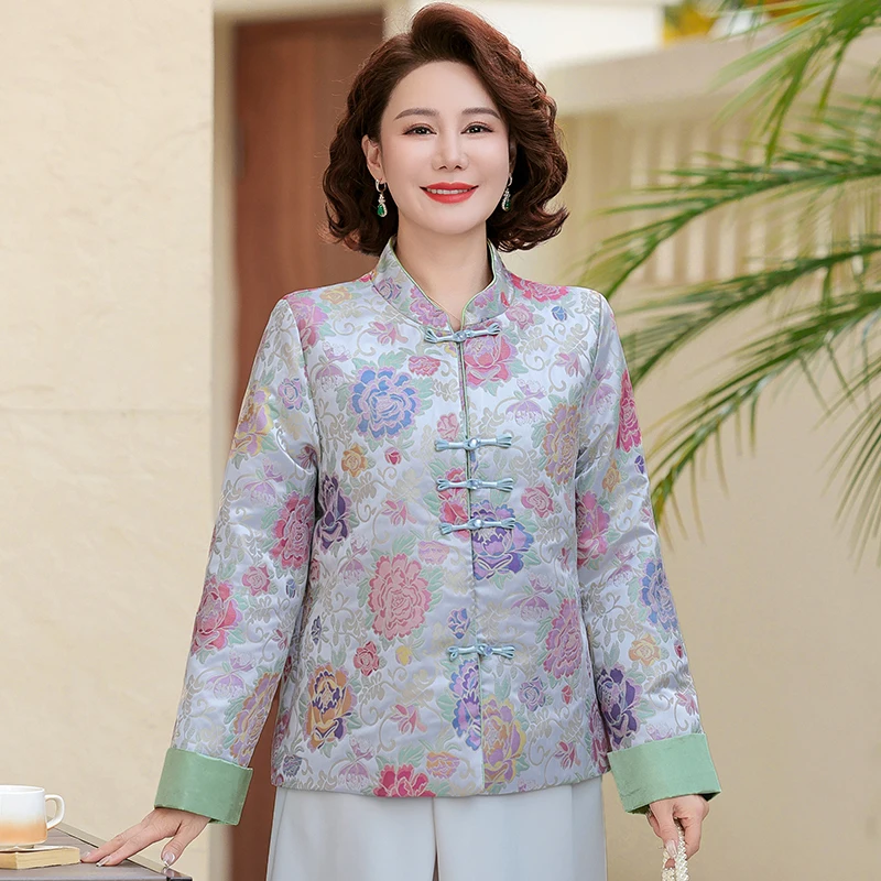 

Новое китайское весеннее пальто 2025 года для мам среднего и старшего возраста, элегантное, модное, свободного кроя, с вышивкой