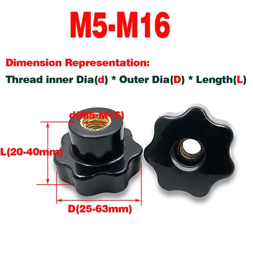 Imagen 1 del producto Mango Torx con orificio pasante, tuerca de pulgar de estrella de plástico, mango de estrella M4-M16