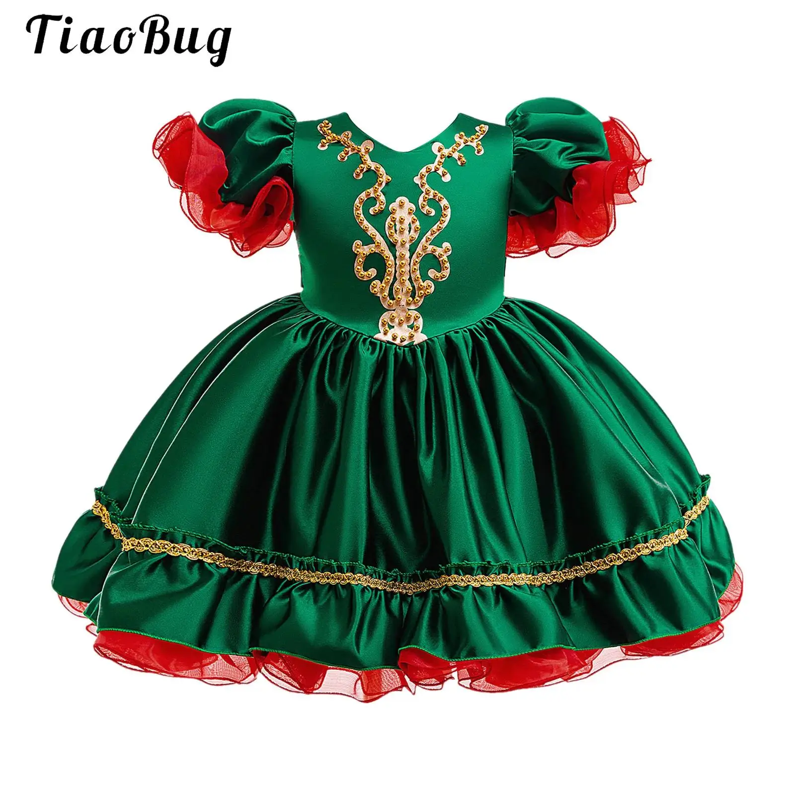 

Girls Christmas Princess Dress Puffy Short Sleeve Ruffled Dress for Dinner Xmas Parties Birthday Pageant Elegant Kids Ball Gown