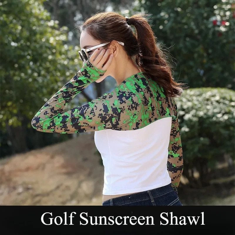 شال جولف واقي من الشمس صيفي بكتف واحد وأكمام من الحرير الجليدي للرياضات الخارجية ومرونة عالية وجيد التهوية